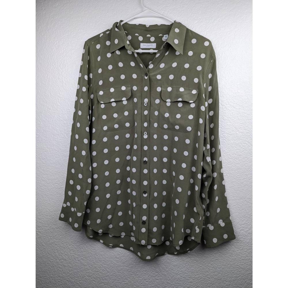 Equipment Olive Green Polka Dot Silk Blouse